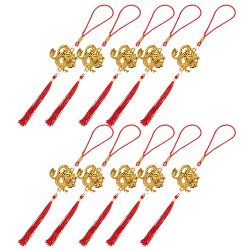 Ciieeo 10stücke Chinesische Neujahrsanhänger Teiliges Goldene Drachen Mit Roten Quasten Frühlingsfest-Dekoration Für Zuhause Und Büro Festliche Ornamente Für Neujahrsfeiern von Ciieeo