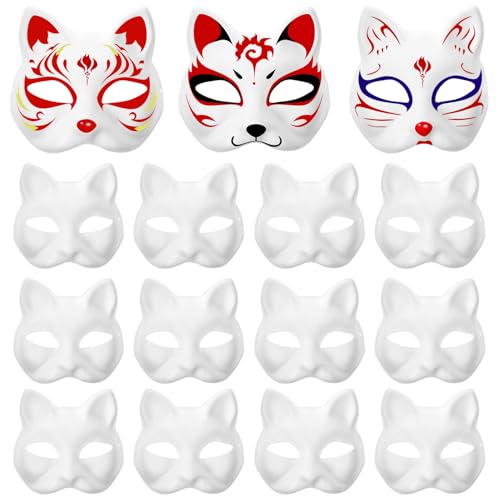 Ciieeo 15 Stück DIY Cosplay Maske, Leere Katzenmaske, Weiß Lackierbare Maskerade Partymaske für Geburtstagsfeiern von Ciieeo