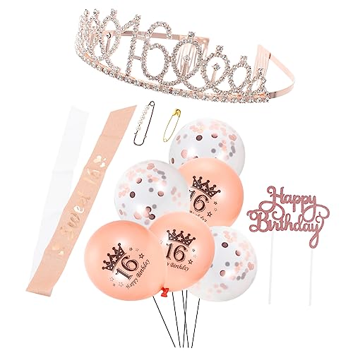 Ciieeo 1Satz Geburtstagsfeier Krone und Schärpe Teiliges Roségoldenes Dekorationsset für Mädchen Wunderschöner Luftballons für Unvergessliche Feiern von Ciieeo