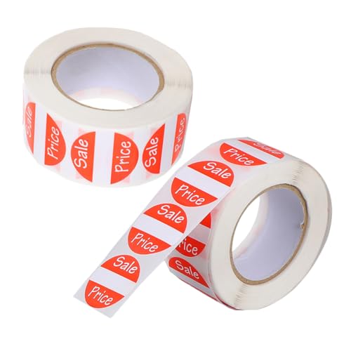 Ciieeo 2 Rollen Preisschilder Aufkleber für Verkaufsaktionen Selbstklebende Etiketten für Flohmärkte Garagenverkäufe und Supermärkte Sticker pro Rolle Rot von Ciieeo
