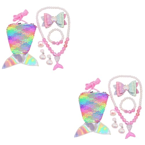 Ciieeo 2 Stück 7 1 Schmuck Partybevorzugung Geldbörse mit Meerjungfrauenflosse Kits für Kinder Kleinkind schmuck eine Halskette Halsketten Karikatur einstellen Geschenkpackung von Ciieeo