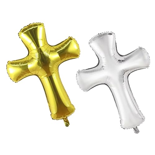 Ciieeo 2 Stück Folienballons Kreuzform Gold Silber Dekoration für Taufe Shower Stabile Folienballons Einfach Aufzublasen für Wand Fenster Garten Festliche Partydeko von Ciieeo