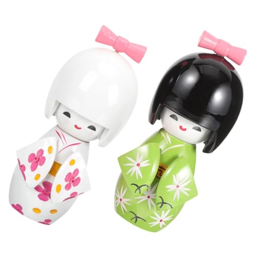 Ciieeo 2 Stück Japanische Kimono Puppen Holzfiguren Tischdekoration Traditionelle Japanische Handwerkskunst Lebendige Farben für Büro von Ciieeo
