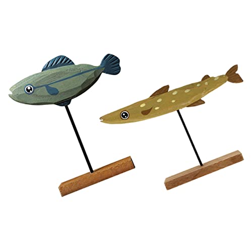 Ciieeo 2 Stück Teiliges Holzfisch Handgefertigte Holzfigur Strapazierfähige Dekoration für Wohnzimmer Kinderzimmer und Tischgestaltung von Ciieeo