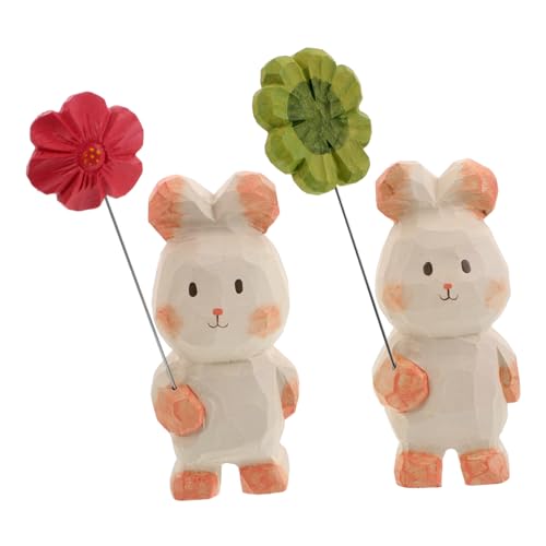 Ciieeo 2stücke Holzhasenfigur Mit Blume Handgeschnitzte Hasenfigur Naturholzskulptur Schreibtischdeko Tischdeko Im Landhausstil Kleine Tierornamente Hasentischdekor Gartenhasenornament von Ciieeo