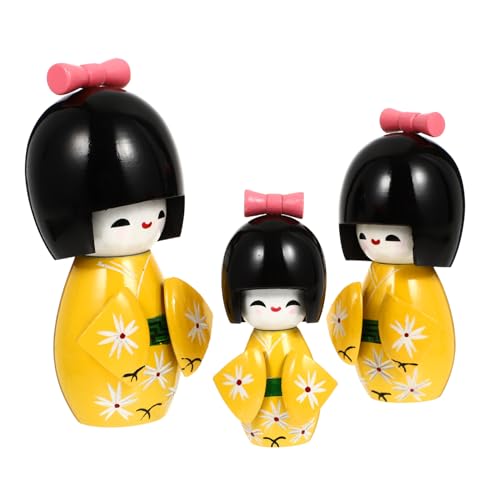 Ciieeo 3 Stück Japanische Kimono Holzpuppen Traditionelle Holzfiguren Dekorative Sammlerfiguren Kompakte als und Schreibtischdekoration von Ciieeo
