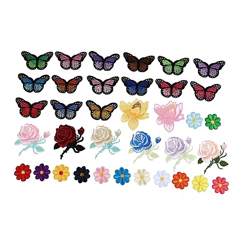 Ciieeo 36 Stücke Bestickte Blume Schmetterling Patches Hot Melt Kleber Zurück Kleidung Decor von Ciieeo