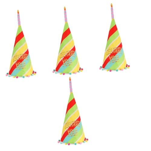 Ciieeo 4 Stück Geburtstagsparty-Hut partyhüte kinder farbkappen Partyhüte zum Kindergeburtstag Kegelhüte für Geburtstagsfeiern tragbar Stoffmütze Stoffhut Geburtstagshut gestreifter Hut von Ciieeo