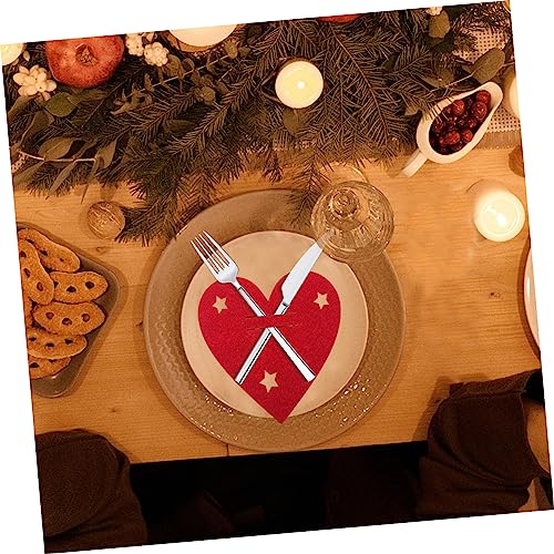 Ciieeo 4 Stück Herzförmige Bestecktaschen Rot Weihnachts Tischdeko Silberbesteckhalter Party Besteckaufbewahrung Festlich Langlebig von Ciieeo
