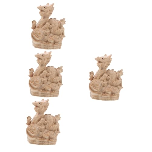Ciieeo 4 Stück Tierkreis-Holzschnitzerei Bürodekoration Kunsthandwerk Drachenverzierung Drachendekor Modellieren Dekorationen China Ornamente Holzschnitzen Mahagoni- von Ciieeo