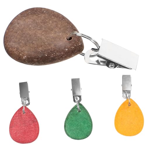 Ciieeo 4 Stück Tischdeckenbeschwerer aus Schwerem Naturstein mit Edelstahlklammern Winddicht und Stabil für Outdoor Picknick Hochzeit Gartentisch Dekorative Farbige Tropfenform von Ciieeo