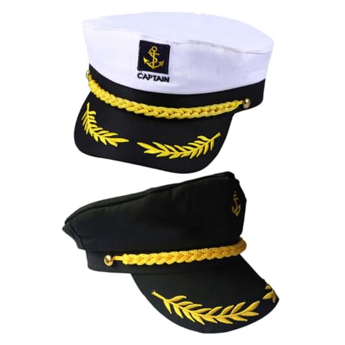 Ciieeo 4 Stück Verstellbare Kapitänsmütze Weiß und Schwarz Matrosen Yacht Hut Sonnenhut für Cosplay Hochzeiten Partys von Ciieeo