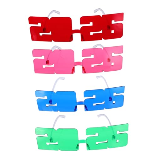 Ciieeo 4 Stück Zahlenbrillen Partyaccessoire Bunte Kunststoffbrillen für Silvester Geburtstag und Abschlussfeier Foto Requisiten Auffälliges Design für Neujahrsfeiern von Ciieeo