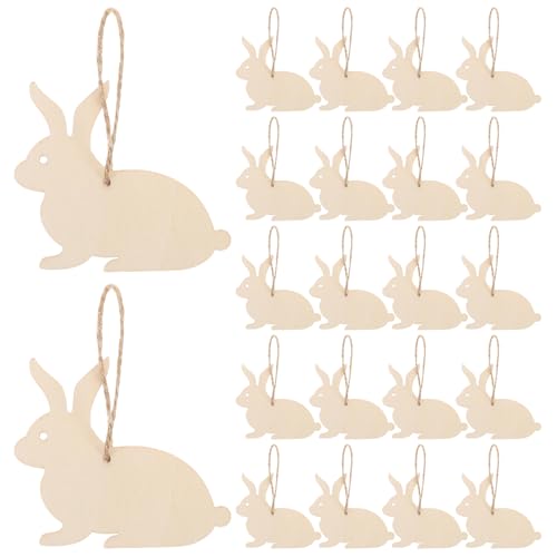 Ciieeo 40 Stück Osterhasen-Anhänger Ostern-DIY-Dekoration Osterbaumschmuck Osterhasen-Ornamente DIY Osterdekorationen Osterhandwerksvorräte hängende osterschmuck hölzern Beige von Ciieeo