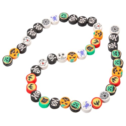 Ciieeo 40 Stück Teiliges Polymer Clay Perlen Halloween Schmuckperlen mit Kürbis Totenkopf Geist Motiven Langlebige DIY Armbandperlen Leicht Auffädelbar für Kreative Schmuckdekoration von Ciieeo