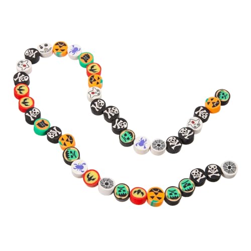 Ciieeo 40 Stück Teiliges Polymer Clay Perlen Halloween Stil mit Kürbis und Totenkopf Motiven Langlebige DIY Schmuckperlen für Armbänder Halsketten und Basteldekorationen von Ciieeo