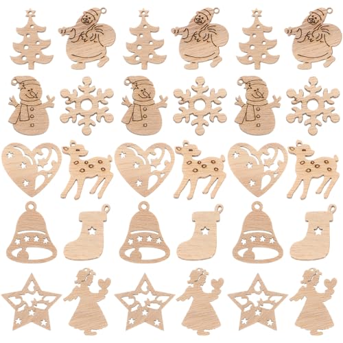 Ciieeo 50 Stück Holzornamente, Cartoon-holzausschnitte für Heimwerkerarbeiten, Weihnachtsbaumanhänger, Beige Dekorationen für Heimkunstprojekte (zufälliges Muster) von Ciieeo