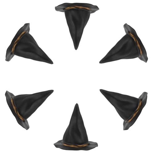 Ciieeo 6 Stück Mini Hexenhüte Halloween Partyhüte für Weinflaschen Lustige Flaschenkappen DIY Bastelmaterial Dekoration für Halloween Puppen Haustiere Schwarz von Ciieeo