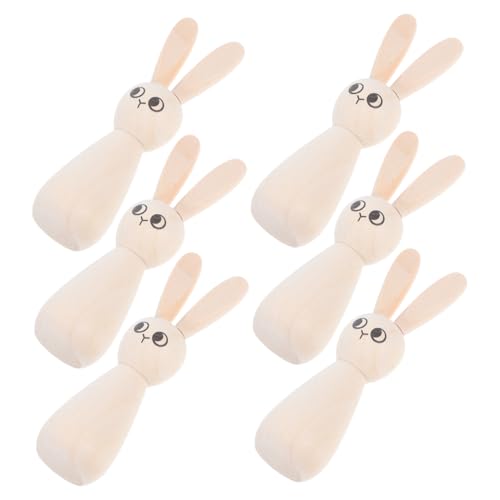 Ciieeo 6 Stück Osterhasenpuppe Steckpuppen unvollendet Hasenausschnitte aus Holz Puppenbausatz aus Holzpflöcken hölzerne Kaninchenverzierung Hasenpuppenschmuck DIY-Graffiti-Puppe von Ciieeo