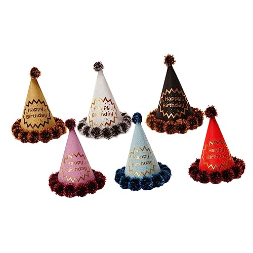 Ciieeo 6 Stück Papier Geburtstagshüte mit Glitzer Gilding Partyhüte für Erwachsene Dekoration für Geburtstagsfeiern Zufällige Designs von Ciieeo