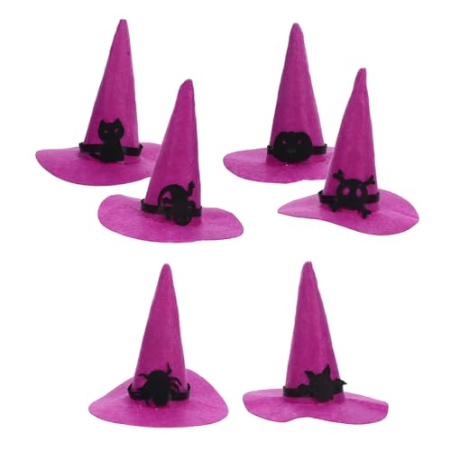 Ciieeo 6 Stück Teiliges Kleine Filz Hexenhüte Weiches Material Wiederverwendbar für DIY Halloween Dekoration Kostümaccessoires mit Schädel Spinne Katze Kürbis Fledermaus Party und von Ciieeo