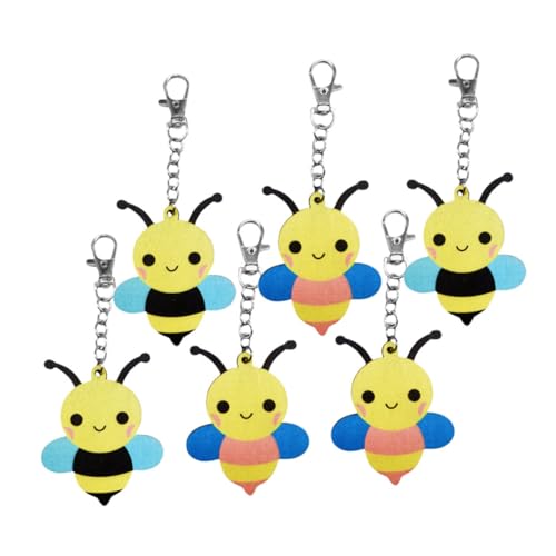 Ciieeo 6 Stück Teiliges Kreative Holz Bienen Schlüsselanhänger Niedliche Cartoon Bienen Anhänger Langlebig aus Holz und Metall Dekorative Partygeschenke für Familie und Freunde von Ciieeo