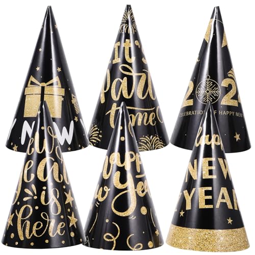 Ciieeo 6 Stück Teiliges Schwarze und Goldene Papierkegel Partyhüte für Silvester Leichte Neujahrsdekoration mit Festlichen Mustern als Fotorequisiten und Partyaccessoires Ciieeo 6 Stück Teiliges Schwarze und Goldene Papierkegel Partyhüte für Silvester Leichte Neujahrsdekoration mit Festlichen Mustern als Fotorequisiten und Partyaccessoires von Ciieeo