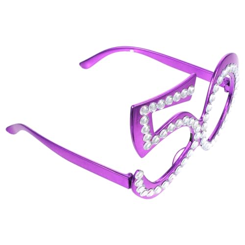 Ciieeo Brille Zum 50. Geburtstag Zahlenbrille Kristallrahmen Lustige Sonnenbrille Neuheit Brille Fotoautomaten-Requisiten Partyzubehör Lila von Ciieeo