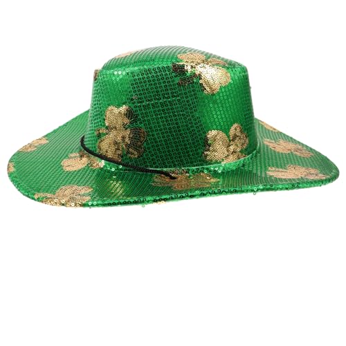 Ciieeo Cowboyhut Mit Pailletten Kostüm-ohr-accessoires Grünes Partyhut Zum St. Patricks Day Glitzer-fedora-hüte Glitzer- -hut Weltraum-cowgirl-hut Anziehhut Mann Ohrring Tuch von Ciieeo