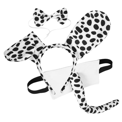 Ciieeo Flauschiges Dalmatiner Hund Kostüm Set mit Verstellbarem Haarreif Ohr und Filzschwanz Dekoratives Cosplay Accessoire für Party Karneval und Mottopartys von Ciieeo