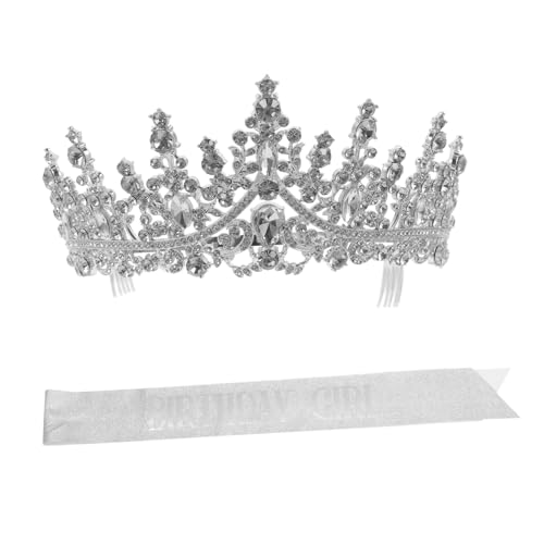 Ciieeo Geburtstagsschärpe und Kristallkrone Set Silberne Tiara Schärpe für Mädchen Glänzende Geburtstagsdeko Festliches Partyzubehör für Stilvolle Geburtstagsfeiern von Ciieeo