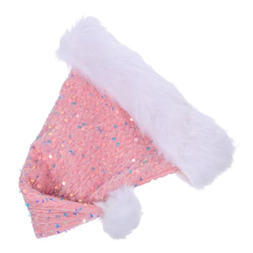 Ciieeo Glänzende Pailletten Weihnachtsmütze für Erwachsene Doppellagige Extra Dicke Santa Kappe mit Langfloriger Pinker Plüschborte Verstellbar Warm und Festlich für Weihnachts von Ciieeo