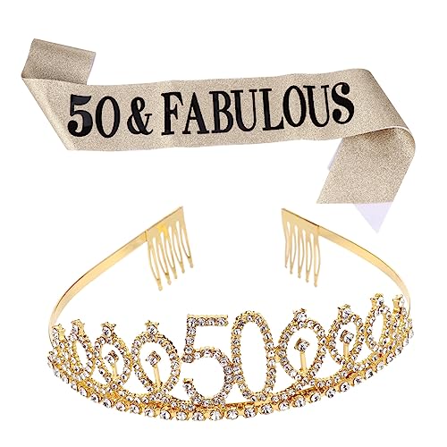 Ciieeo Goldene Geburtstagskrone und Schärpe Hot Stamping Etikettenschärpe Party Dekoration für Geburtstag Auffälliges Design für Damen und Jubiläumsfeier von Ciieeo