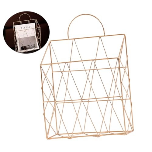 Ciieeo Hängender Zeitschriftenhalter aus Goldene Wandmontage mit Griff Organizer für Zeitungen und Dokumente Moderner Aufbewahrungskorb für Zuhause und Büro von Ciieeo