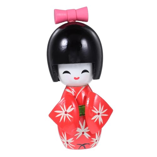 Ciieeo Kimono Puppen Puppe Holzspielzeug im japanischen Stil handwerkliche Dekoration orientalische Puppen japanische Figuren Japanisches Mädchen-Kimono-Ornament Mädchenpuppenstatue rot von Ciieeo