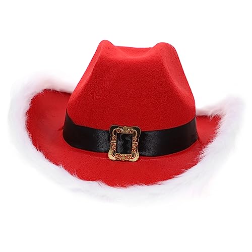 Ciieeo LED Weihnachtsmann Cowboyhut mit Fellrand Leuchtender Partyhut für Erwachsene Weiches Filz und Plüschmaterial Festliche Weihnachtsmütze für Xmas Feiern und Geschenkidee von Ciieeo