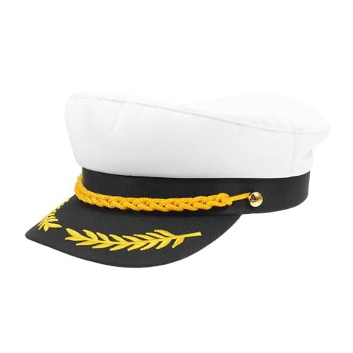 Ciieeo Vintage Matrosenkapitänsmütze Weiß mit schlichter Verzierung Flacher Deckel Retro Stil Atmungsaktiv Robust Für Männer Kostüm Zubehör Yachtparty Karneval Halloween Cosplay von Ciieeo