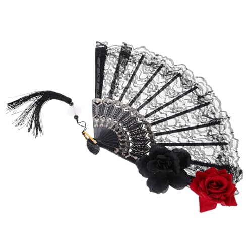 Ciieeo Vintage Spitzenfächer mit Schwarzer Spitze und Quaste Faltbarer Seiden Handfächer im Gothic Lolita Stil für Damen Dekorativer Viktorianischer Fächer für Halloween und Festliche Ciieeo Vintage Spitzenfächer mit Schwarzer Spitze und Quaste Faltbarer Seiden Handfächer im Gothic Lolita Stil für Damen Dekorativer Viktorianischer Fächer für Halloween und Festliche von Ciieeo