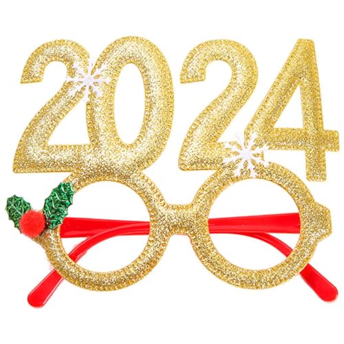 Ciieeo Weihnachtsbrille Mit Glitzer 2024 Neujahr Glitzernde Brille Urlaubsbrillengestelle Weihnachtsbrille Silvesterparty Brille Für Weihnachtsfeiergeschenke Golden von Ciieeo