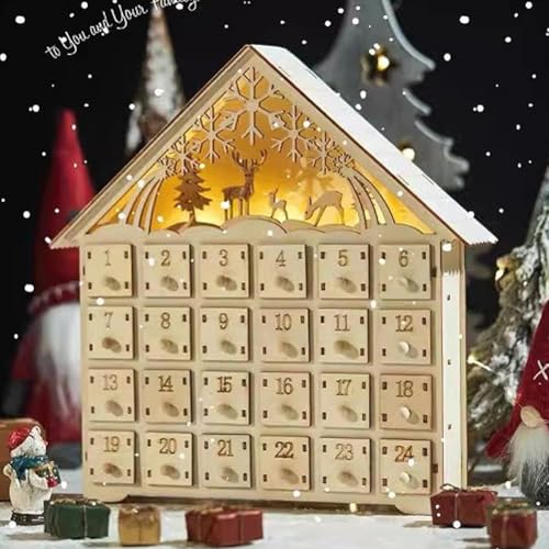 24 Tage Adventskalender aus Holz verziert mit Weihnachtsbaum Rentier Hütte Pagode Zaun, beleuchteter Countdown bis Weihnachtskalender, 24 Aufbewahrungsschubladen 24 Tage Adventskalender aus Holz verziert mit Weihnachtsbaum Rentier Hütte Pagode Zaun, beleuchteter Countdown bis Weihnachtskalender, 24 Aufbewahrungsschubladen von Cikiki