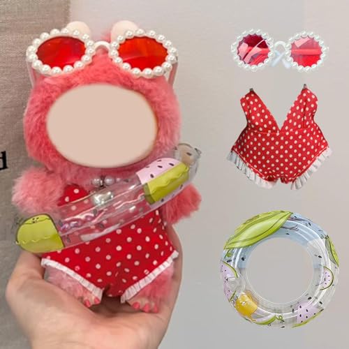 3 x Badeanzug für 17 cm große Puppe (ohne Puppe), Puppen-Regenmantel und Schwimmring, Sonnenbrille, niedlicher Anzug, Kleidung, Outfits, Sommerdekoration für Mädchenpuppen von Cikiki