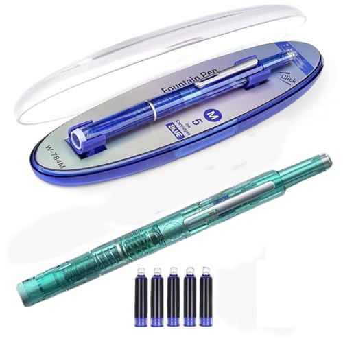 Cikiki Einziehbarer Füllfederhalter, 0,38 mm Füllfederhalter, feine Spitze, Set mit 5 schwarz/blauen Tintenpatronen, Aufklebernotizen, Index-Tabs, Tintenspritze, glattes Schreiben für Schreiben, Büro Cikiki Einziehbarer Füllfederhalter, 0,38 mm Füllfederhalter, feine Spitze, Set mit 5 schwarz/blauen Tintenpatronen, Aufklebernotizen, Index-Tabs, Tintenspritze, glattes Schreiben für Schreiben, Büro von Cikiki