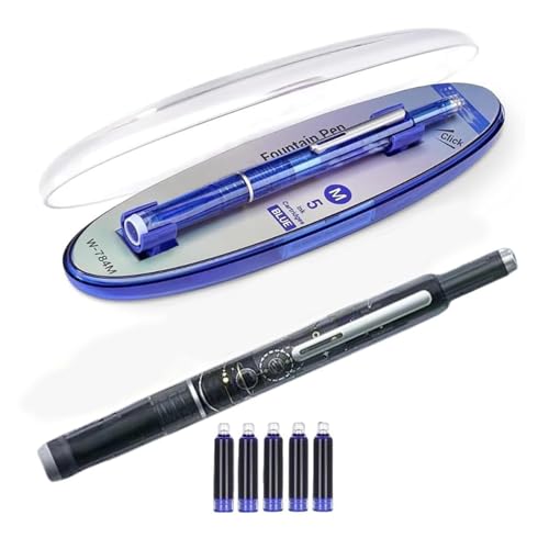 Cikiki Füllfederhalter, einziehbarer Füllfederhalter, 0,38 mm, feine Spitze, Set mit 5 schwarz/blauen Tintenpatronen, Aufklebernotizen, Index-Tabs, Tintenspritze, glattes Schreiben für Schreiben, Büro Cikiki Füllfederhalter, einziehbarer Füllfederhalter, 0,38 mm, feine Spitze, Set mit 5 schwarz/blauen Tintenpatronen, Aufklebernotizen, Index-Tabs, Tintenspritze, glattes Schreiben für Schreiben, Büro von Cikiki
