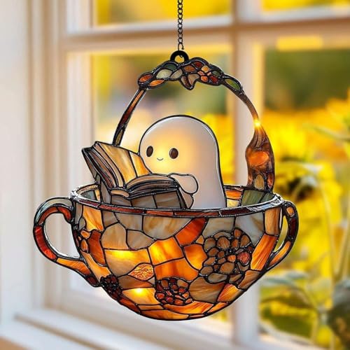 Cikiki Niedlicher Geister-Lesebuch im Badezimmer, Sonnenfänger, 2D-Geist in der Badewanne, Fenster, hängende Sonnenfänger, Halloween-Gruseljahresdekoration, lustiges Geistergeschenk für Familie und Cikiki Niedlicher Geister-Lesebuch im Badezimmer, Sonnenfänger, 2D-Geist in der Badewanne, Fenster, hängende Sonnenfänger, Halloween-Gruseljahresdekoration, lustiges Geistergeschenk für Familie und von Cikiki