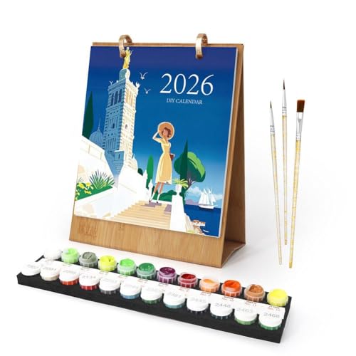 Malen-nach-Zahlen-Kalender 2026, 17,8 x 22,4 cm, monatlicher Schreibtischkalender mit vorgedruckter Leinwand und Farben, Kunstbedarf für Malen nach Zahlen, Basteln und DIY-Medien Malen-nach-Zahlen-Kalender 2026, 17,8 x 22,4 cm, monatlicher Schreibtischkalender mit vorgedruckter Leinwand und Farben, Kunstbedarf für Malen nach Zahlen, Basteln und DIY-Medien von Cikiki