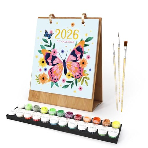 Malen-nach-Zahlen-Kalender 2026, 17,8 x 22,4 cm, monatlicher Schreibtischkalender mit vorgedruckter Leinwand und Farben, Kunstbedarf für Malen nach Zahlen, Basteln und DIY-Medien Malen-nach-Zahlen-Kalender 2026, 17,8 x 22,4 cm, monatlicher Schreibtischkalender mit vorgedruckter Leinwand und Farben, Kunstbedarf für Malen nach Zahlen, Basteln und DIY-Medien von Cikiki