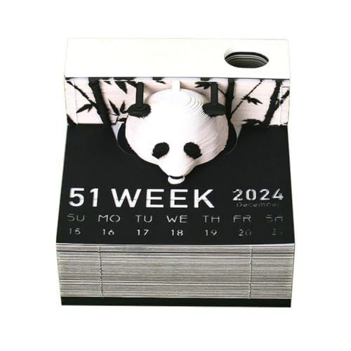 Cikiki Schreibtischkalender 2024 Panda 3D Notizblock Papier Karte Basteln 217 Blatt Papier Schnitzen Memo mit Kalender Wochenblock f Stift von Cikiki