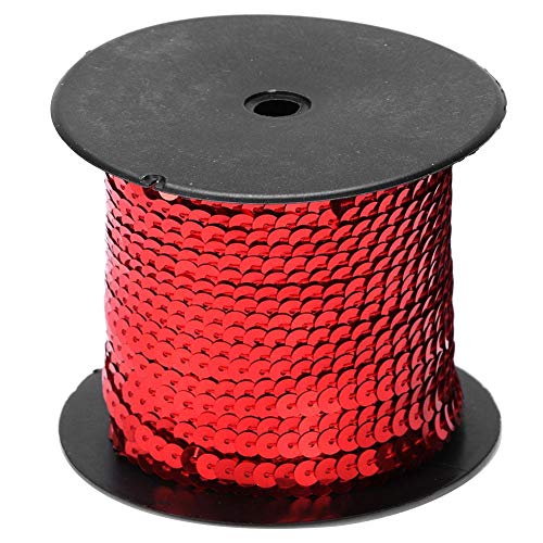 Cikonielf 100 Yard Paillette Paillette Trim String Paillettenschnur 6mm Dekoratives Accessoire für Schmuckherstellung, Bandherstellung, Kostüme, Nähen und Verzierungen(rot) von Cikonielf