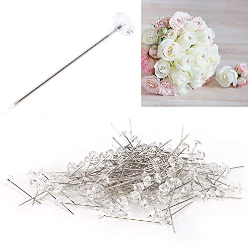 200 Stück Crystal Corsage Pins Blumenstrauß Pins Kristall Pins Blumenstifte Klare Anstecknadeln Pinnadeln Stecknadeln für Schmuck Herstellung, Nähen und Handwerk von Cikonielf