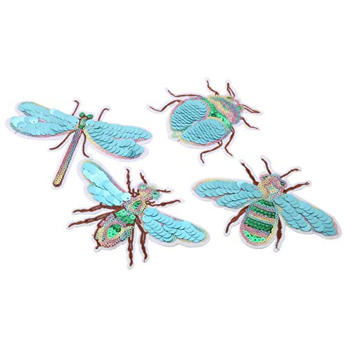 4 Stück Kleidung Patches Stickerei Stoff Aufkleber Libelle Käfer Biene Zikade DIY Patch Reparatur Zubehör für Kinder von Cikonielf